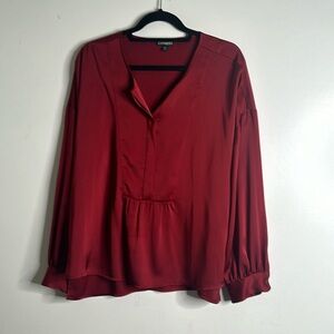 Express burgundy satin top size large